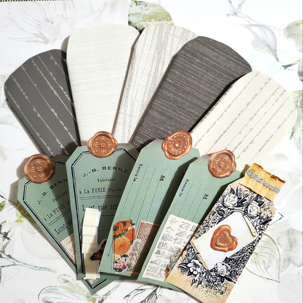 😀 HAND CRAFTED Set of 5 wallpaper coin envelopes with journal cards note
